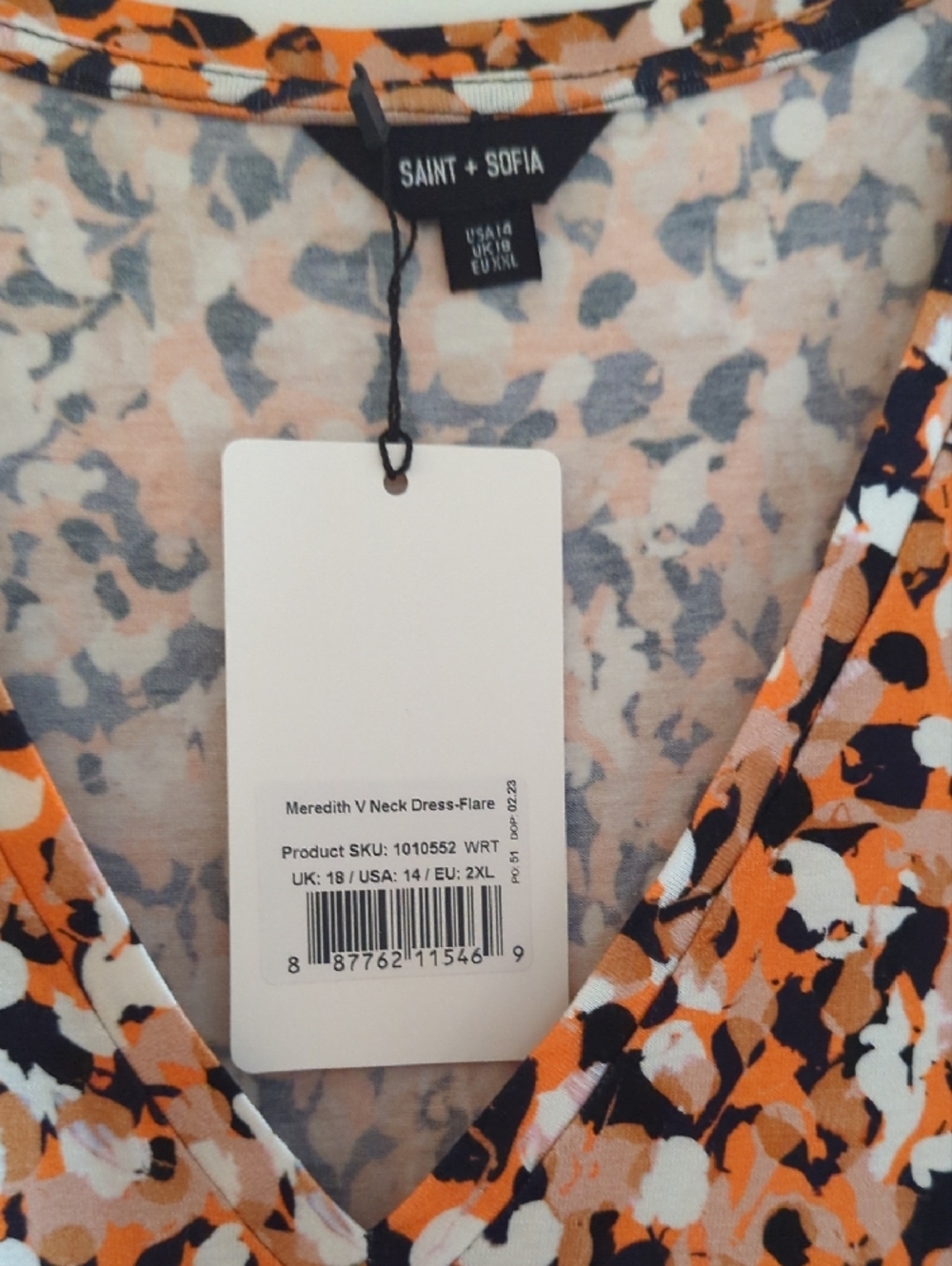 NWT Women's Orange Print Tie-Waist Midi Dress, Size 14-16 - Picture 2 of 4